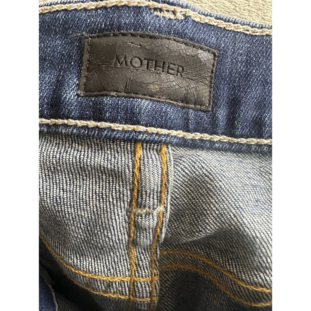 MOTHER The Vamp Distressed Jeans Rough It Up Wash Blue Denim Mid Rise Skinny 28 - Picture 6 of 14